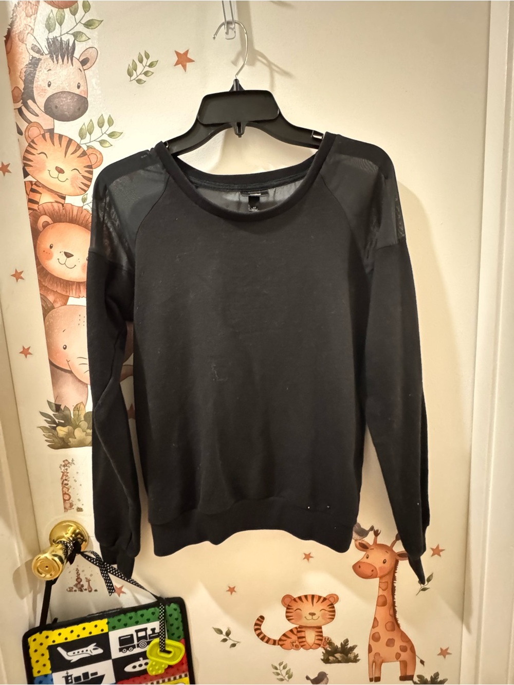 Mossimo Black Crewneck Sweater with Sheer Shoulder Panels
